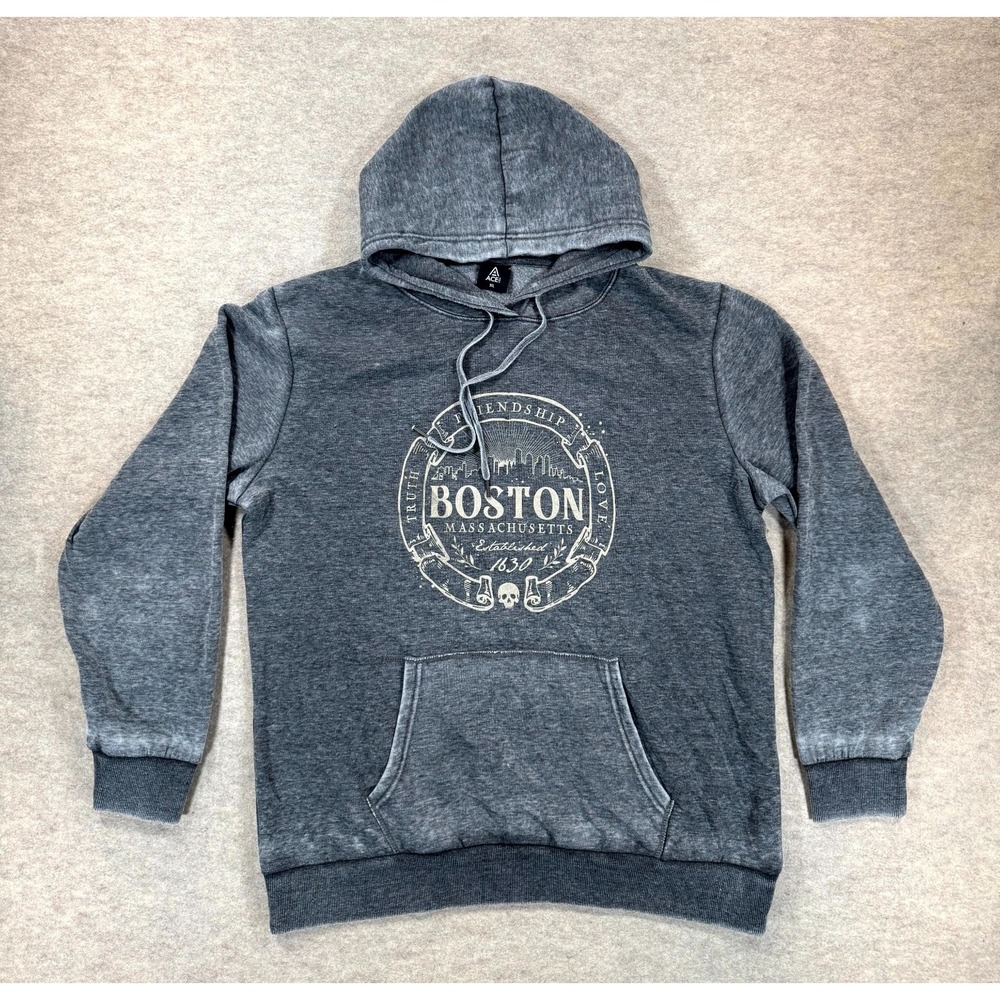 ACE USA Boston Massachusetts Hoodie Mens XL Gray Fleece Lined Graphic Outdoor